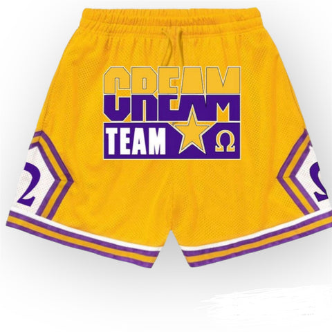 Embroidered Cream Team Omega Psi Phi Shorts