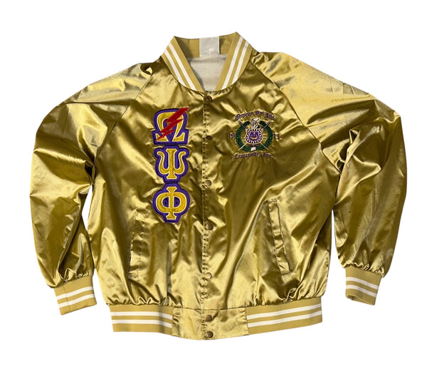 Omega Psi Phi Satin Embroidered Bomber Jacket