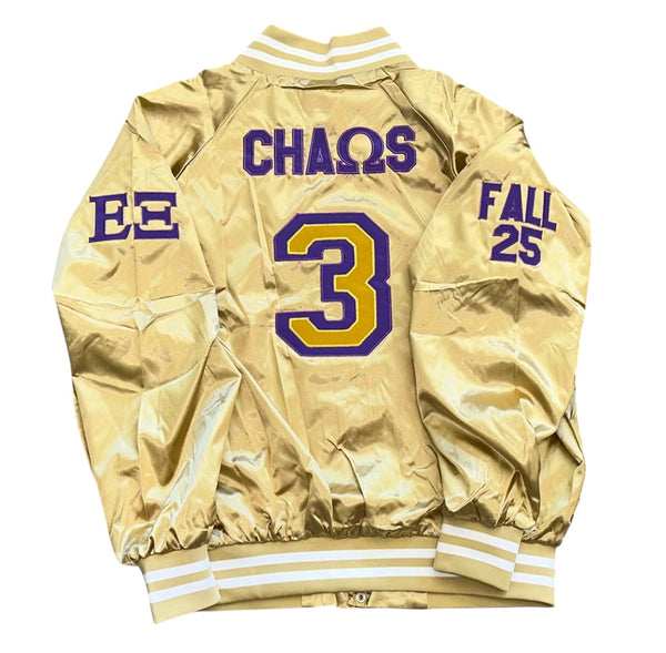 Omega Psi Phi Satin Embroidered Bomber Jacket