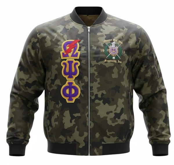 Customized Omega Psi Phi Embroidered Bomber Jacket