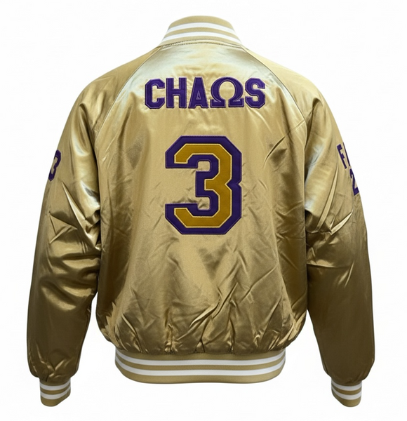Omega Psi Phi Satin Embroidered Bomber Jacket