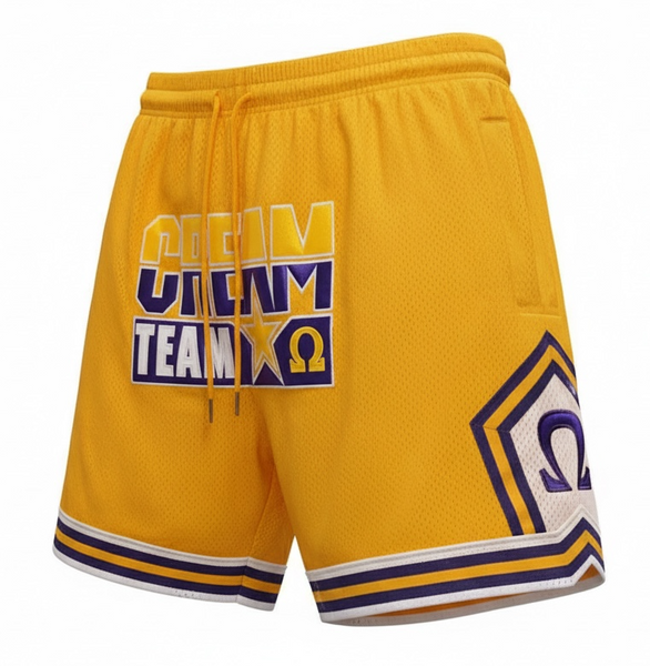 Embroidered Cream Team Omega Psi Phi Shorts