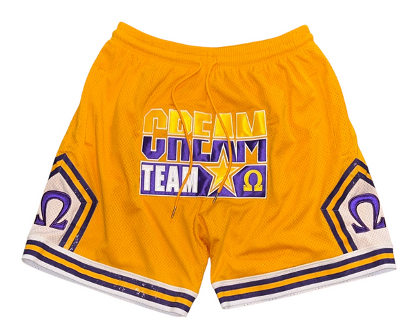 Embroidered Cream Team Omega Psi Phi Shorts