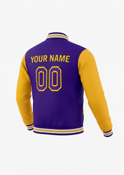 Omega Psi Phi Embroidered  Purple and Gold Varsity Jacket