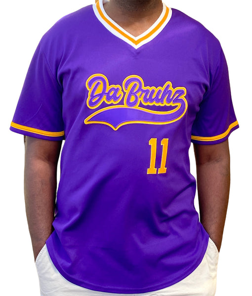 Embroidered Omega Psi Phi Da Bruhz V-Neck Jersey - Purple / Gold / White