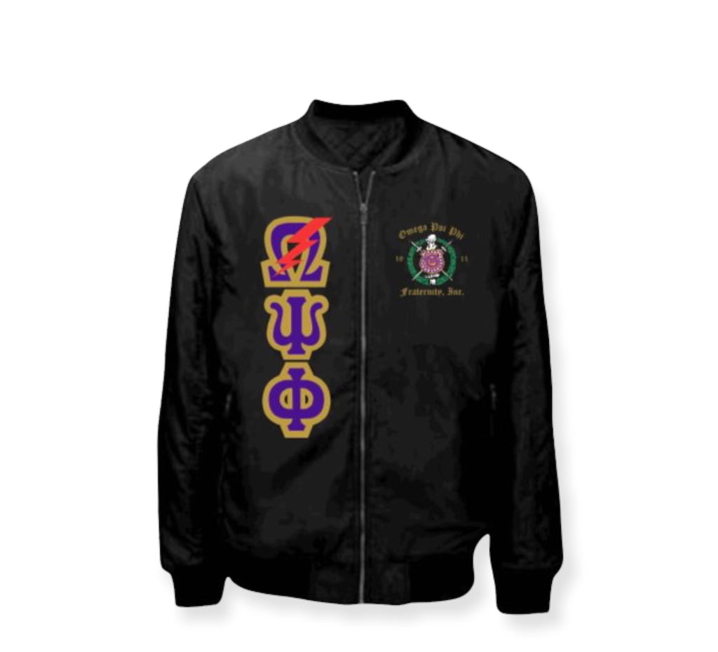 Customized Omega Psi Phi Embroidered Bomber Jacket Peyley Designs